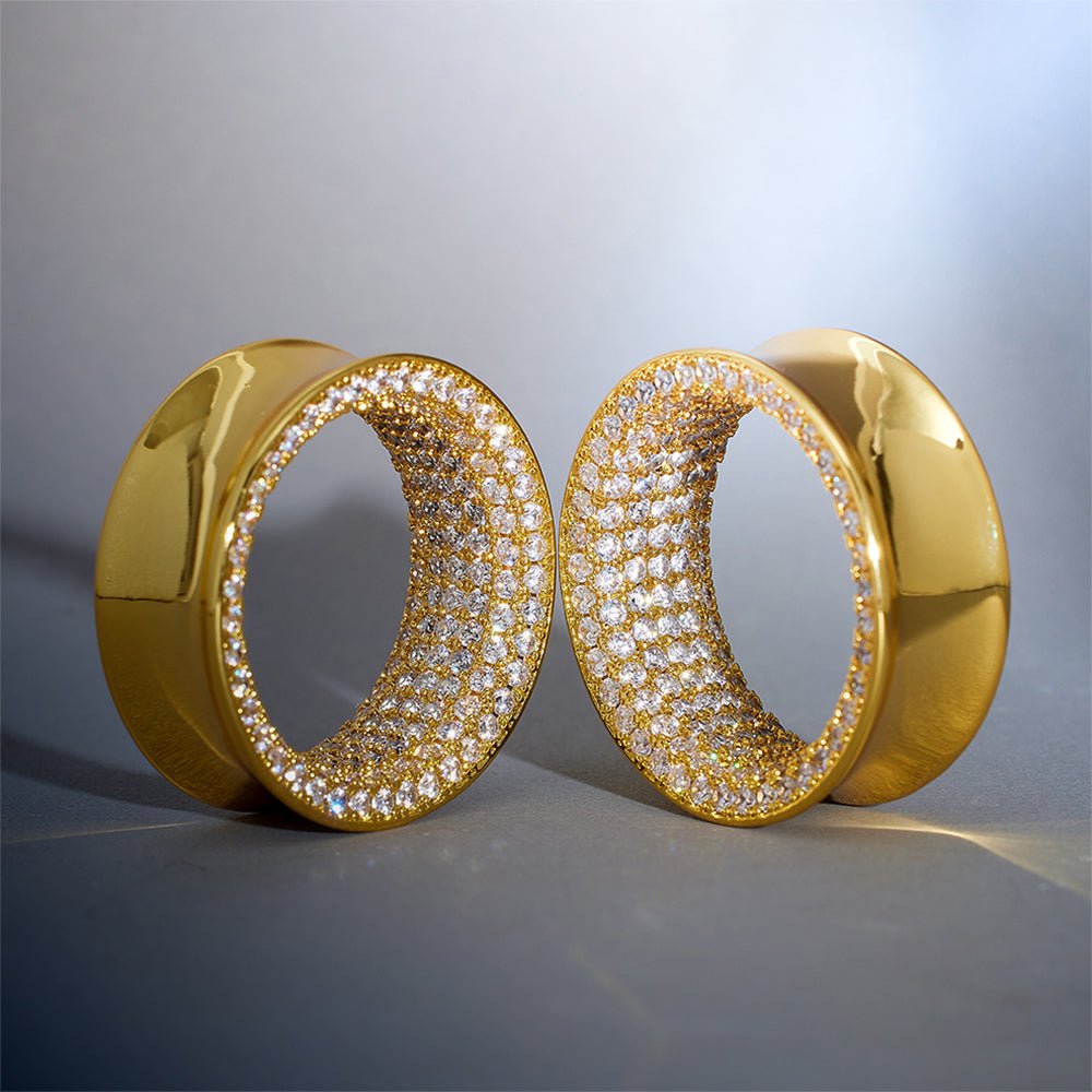 14K Stars Shining Zircon Ear Gauge Tunnel（2Pcs） - AKAK BODYJEWELRY - ear - tunnel