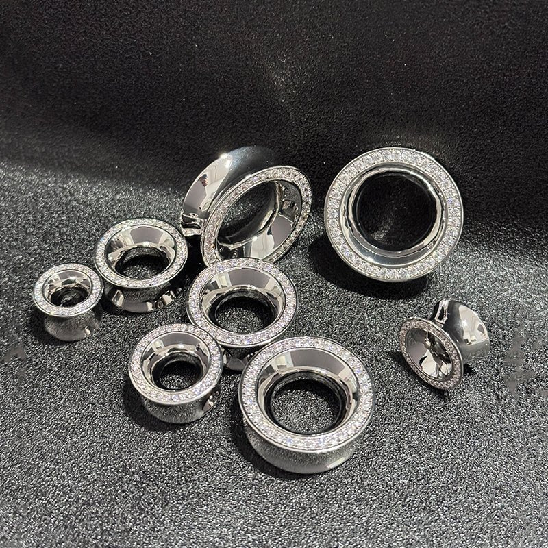 AKAK S925 Plated Celestial Halo Dual Zircon Ear Gauge Tunnel (2Pcs) - AKAK BODYJEWELRY - ear - tunnel