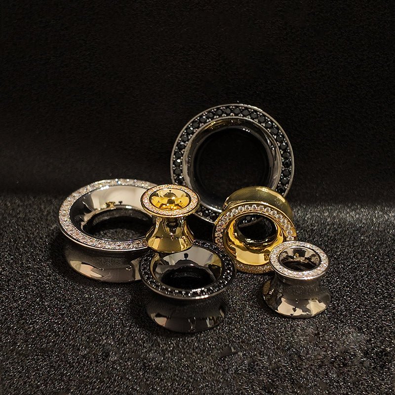 AKAK S925 Plated Celestial Halo Dual Zircon Ear Gauge Tunnel (2Pcs) - AKAK BODYJEWELRY - ear - tunnel