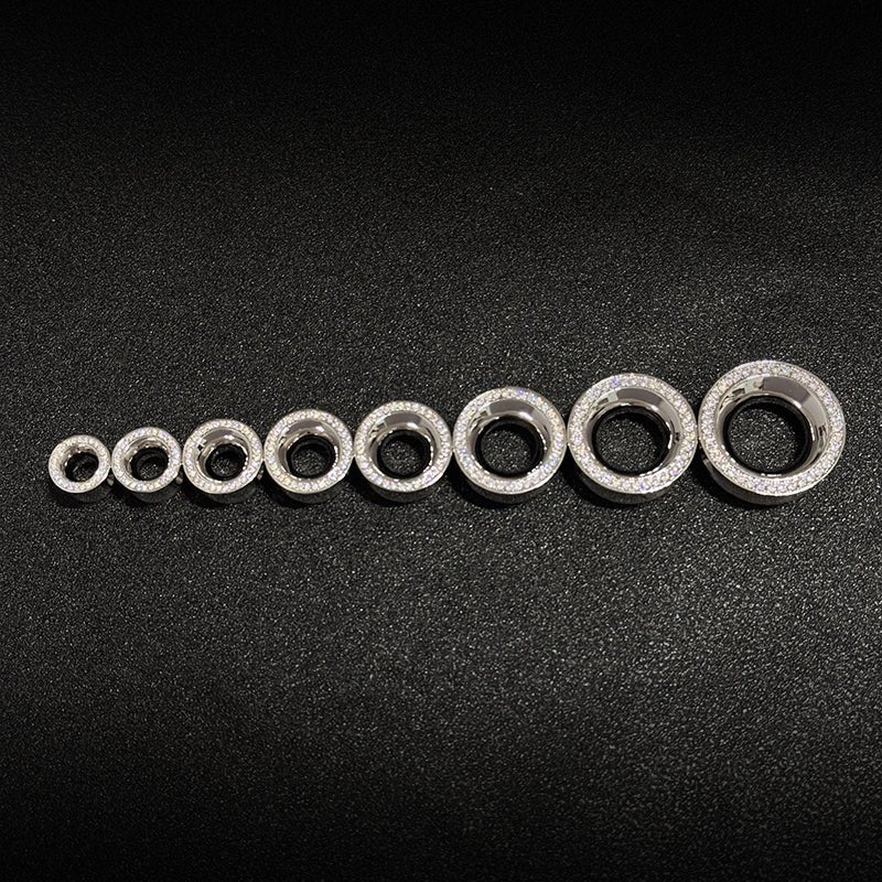 AKAK S925 Plated Celestial Halo Dual Zircon Ear Gauge Tunnel (2Pcs) - AKAK BODYJEWELRY - ear - tunnel