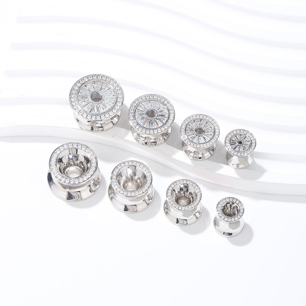 AKAK S925 Plated Pure Shining Zircon Ear Gauge Tunnel ( 2Pcs ) - AKAK BODYJEWELRY - ear - tunnel