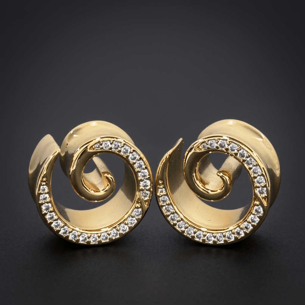 AKAK S925 Plated Spiral Moissanite Ear Gauge Tunnels (2Pcs) - AKAK BODYJEWELRY-ear-tunnel