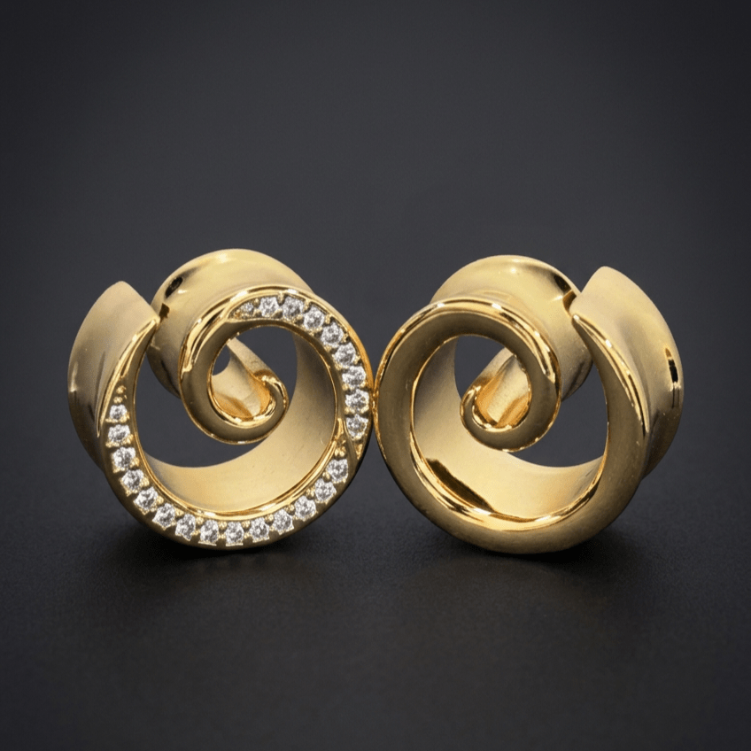 AKAK S925 Plated Spiral Moissanite Ear Gauge Tunnels (2Pcs) - AKAK BODYJEWELRY-ear-tunnel