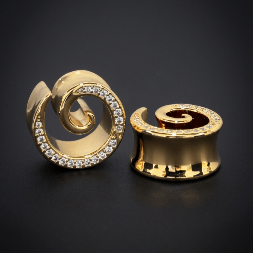 AKAK S925 Plated Spiral Moissanite Ear Gauge Tunnels (2Pcs) - AKAK BODYJEWELRY-ear-tunnel