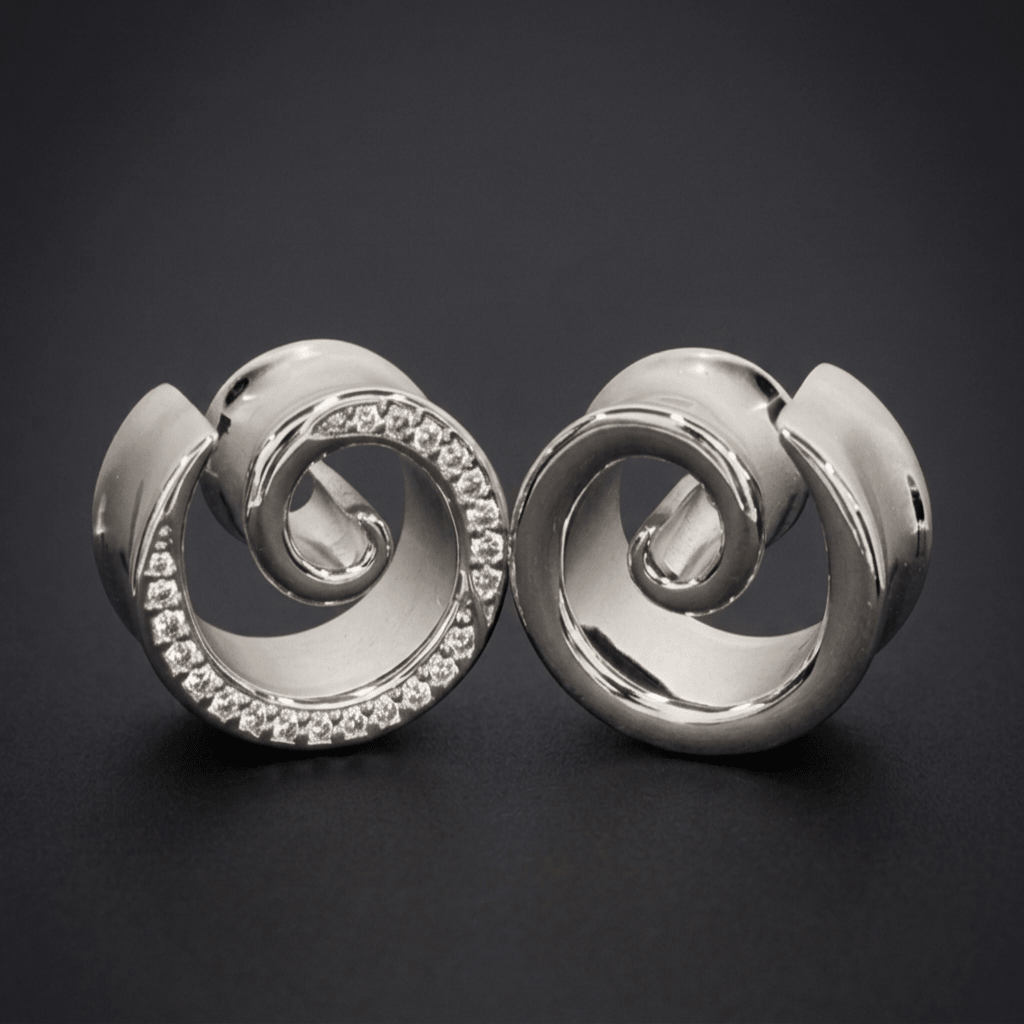 AKAK S925 Plated Spiral Moissanite Ear Gauge Tunnels (2Pcs) - AKAK BODYJEWELRY-ear-tunnel