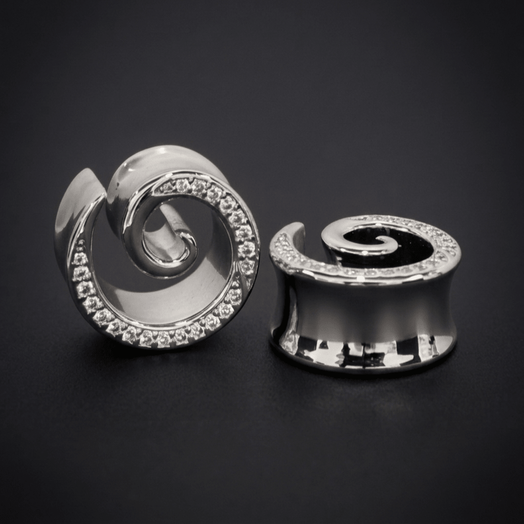 AKAK S925 Plated Spiral Moissanite Ear Gauge Tunnels (2Pcs) - AKAK BODYJEWELRY-ear-tunnel