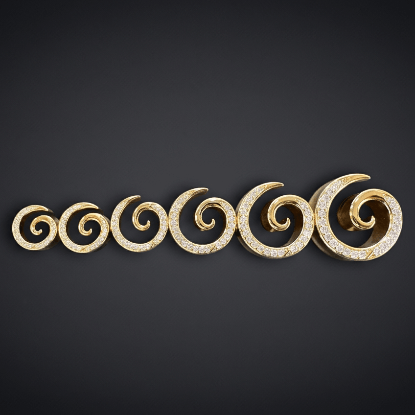 AKAK S925 Plated Spiral Moissanite Ear Gauge Tunnels (2Pcs) - AKAK BODYJEWELRY-ear-tunnel