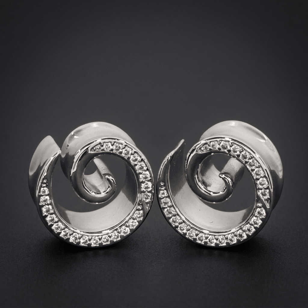 AKAK S925 Plated Spiral Moissanite Ear Gauge Tunnels (2Pcs) - AKAK BODYJEWELRY-ear-tunnel