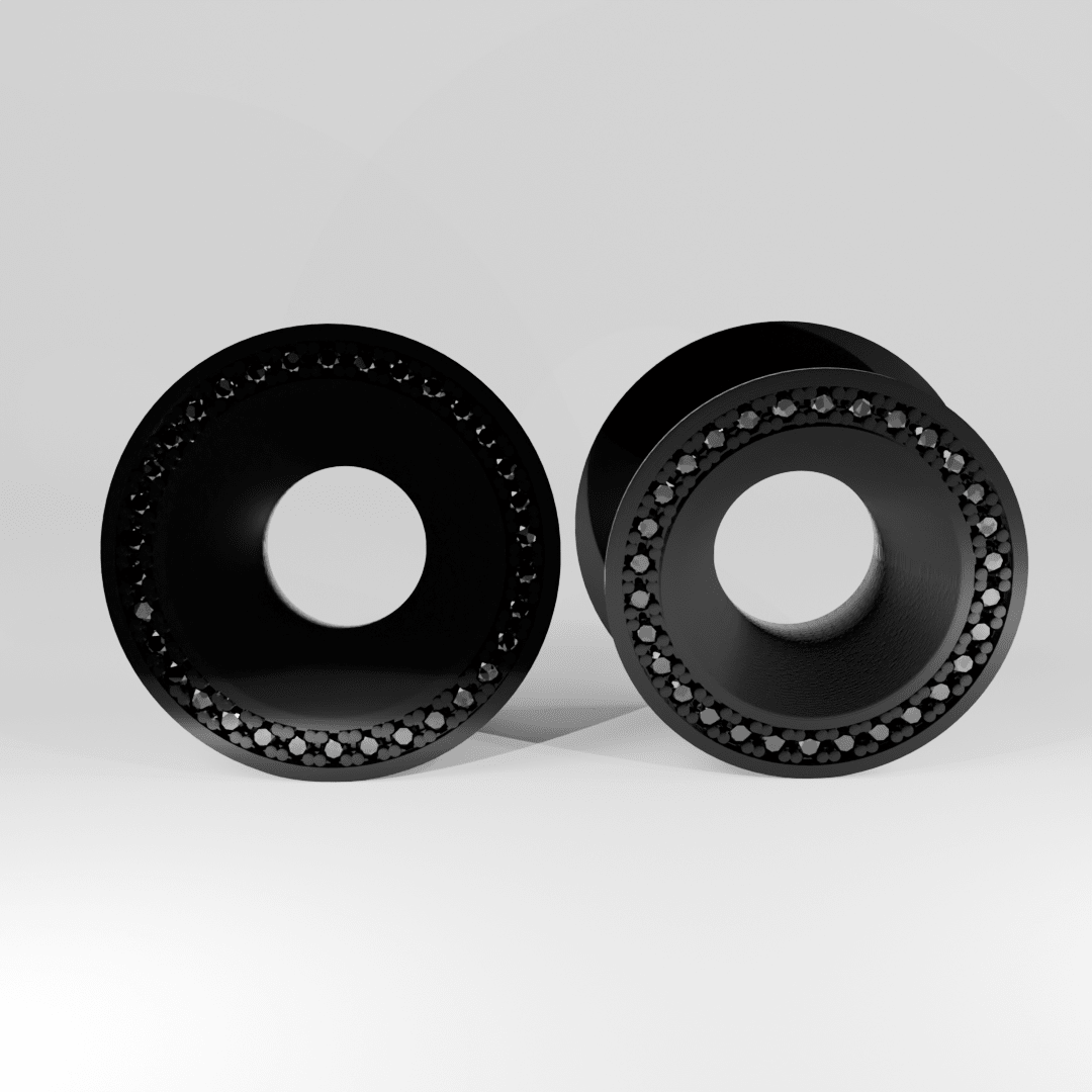 AKAK Tungsten Steel Black Zircon Celestial Halo Dual Ear Gauge Tunnel (2Pcs) - AKAK BODYJEWELRY-ear-tunnel