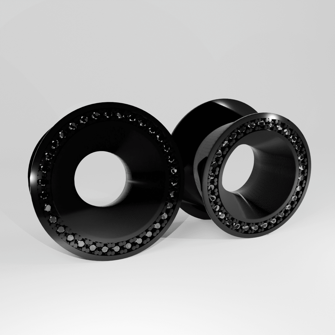 AKAK Tungsten Steel Black Zircon Celestial Halo Dual Ear Gauge Tunnel (2Pcs) - AKAK BODYJEWELRY-ear-tunnel