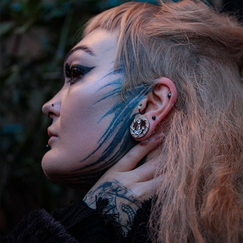 Anchor of Ocean Zircon S925 Silver Ear Gauge Tunnel (2Pcs) - AKAK BODYJEWELRY - ear - tunnel