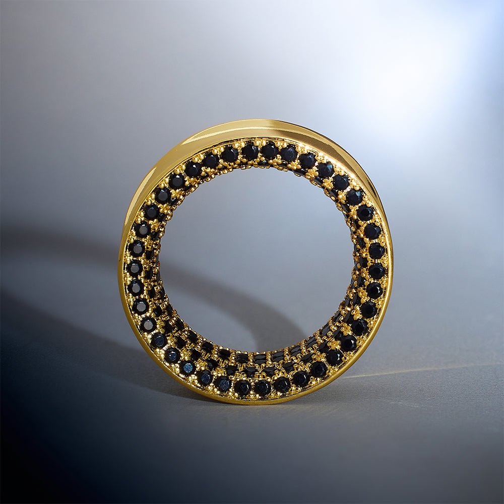 Black Moissanite 14K Gold Stars Shining Ear Gauge Tunnel(2Pcs) - AKAK BODYJEWELRY - ear - tunnel