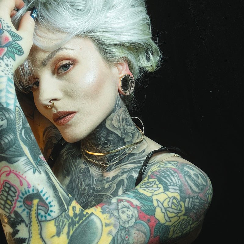 Black Zircon 14K Gold Stars Shining Ear Gauge Tunnel(2Pcs) - AKAK BODYJEWELRY - ear - tunnel