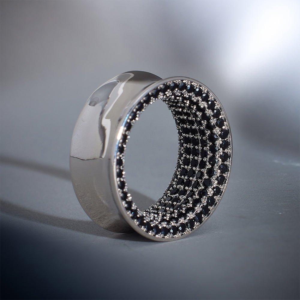 Black Zircon 14K White Gold Stars Shining Ear Gauge Tunnel(2Pcs) - AKAK BODYJEWELRY - ear - tunnel