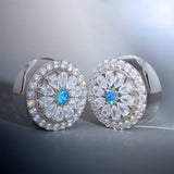 Blue Sea Daisy Moissanite 14K Ear Gauge Tunnel (2Pcs) - AKAK BODYJEWELRY - ear - tunnel