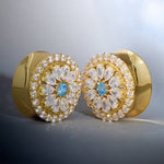 Blue Sea Daisy Moissanite 14K Ear Gauge Tunnel (2Pcs) - AKAK BODYJEWELRY - ear - tunnel