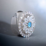 Blue Sea Daisy Moissanite S925 Silver Ear Gauge Tunnel (2Pcs) - AKAK BODYJEWELRY - ear - tunnel