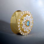 Blue Sea Daisy Zircon S925 Silver Ear Gauge Tunnel (2Pcs) - AKAK BODYJEWELRY - ear - tunnel