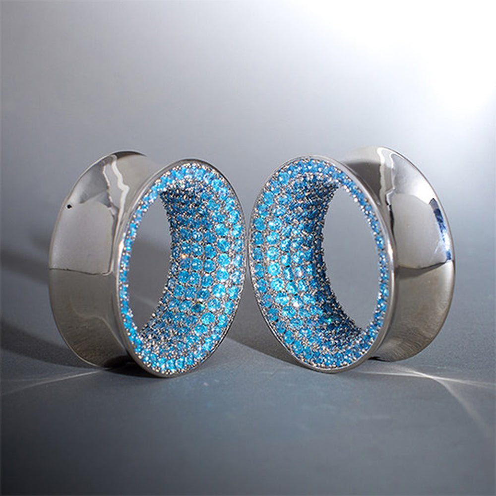 Blue Zircon 14K White Gold Stars Shining Tunnel(2Pcs) - AKAK BODYJEWELRY - ear - tunnel