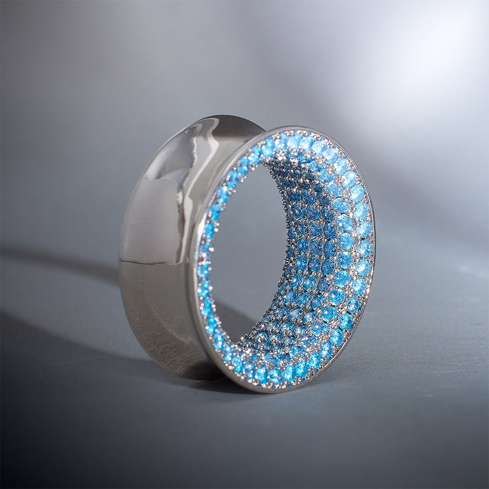 Blue Zircon 14K White Gold Stars Shining Tunnel(2Pcs) - AKAK BODYJEWELRY - ear - tunnel