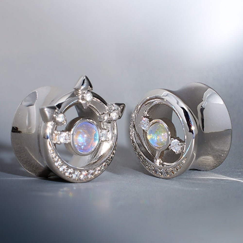 Crown of Moonlight Zircon S925 Ear Gauge Tunnel (2Pcs) - AKAK BODYJEWELRY - ear - tunnel