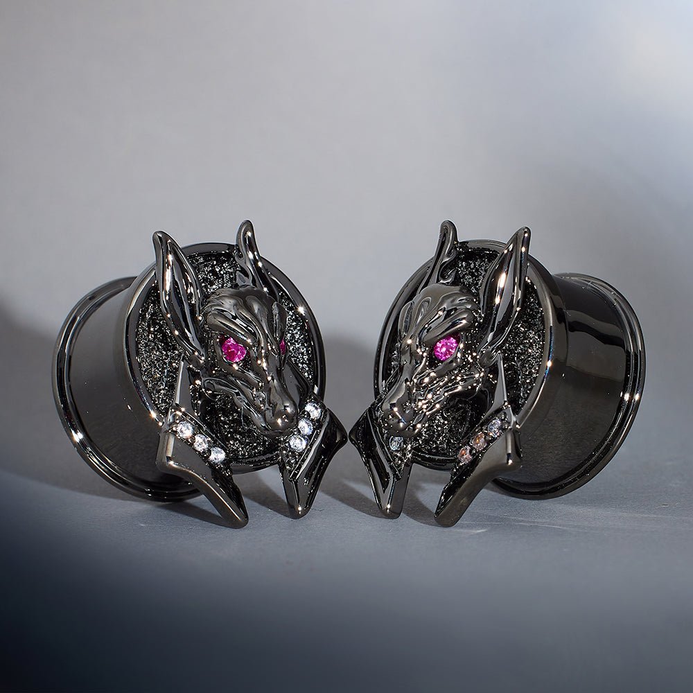 Divine Protector Anubis Zircon Tungsten Steel Plugs(2Pcs) - AKAK BODYJEWELRY - ear - tunnel