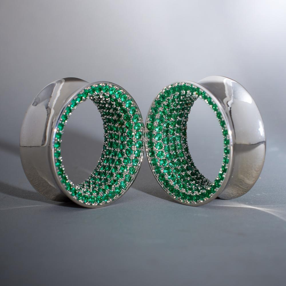 Green Zircon 14K White Gold Stars Shining Tunnel(2Pcs) - AKAK BODYJEWELRY - ear - tunnel