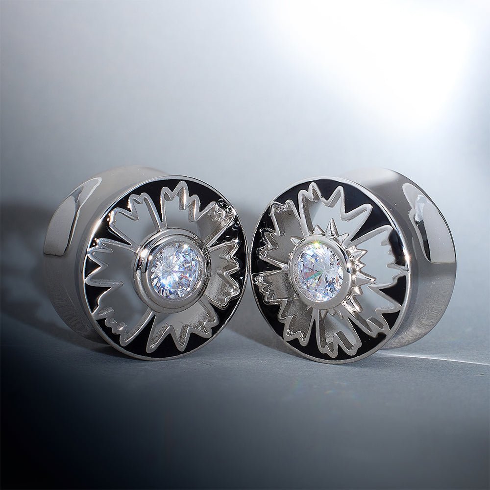 Magnificent Flower Zircon 14K Ear Gauge Tunnel (2Pcs) - AKAK BODYJEWELRY - ear - tunnel