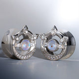 Moonshadow Zircon S925 Silver Ear Gauge Tunnel (2Pcs) - AKAK BODYJEWELRY - ear - tunnel