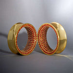 Orange Red Moissanite 14K Gold Stars Shining Ear Gauge Tunnel(2Pcs) - AKAK BODYJEWELRY - ear - tunnel