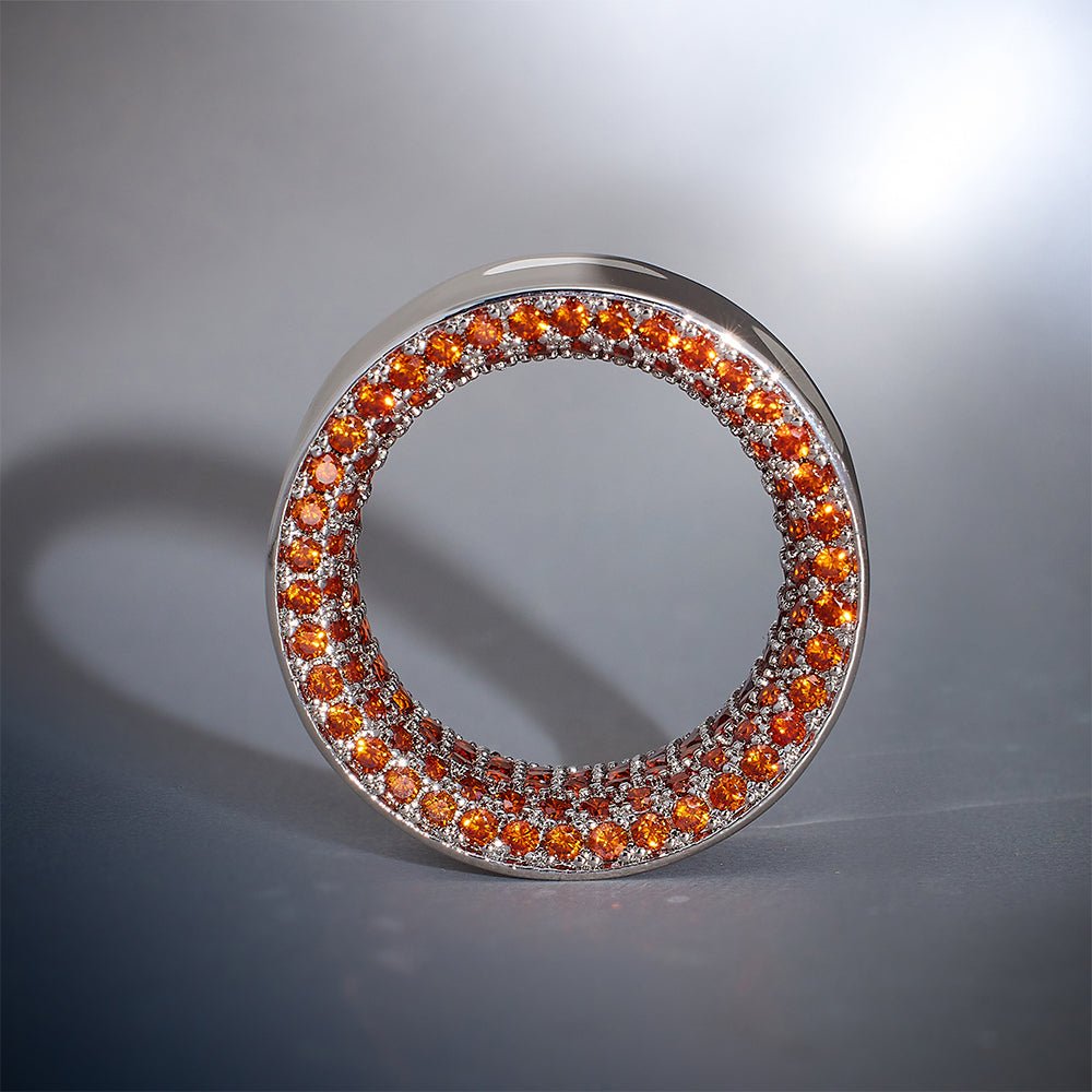 Orange Red Zircon S925 Silver Stars Shining Ear Gauge Tunnel (2Pcs) - AKAK BODYJEWELRY - ear - tunnel
