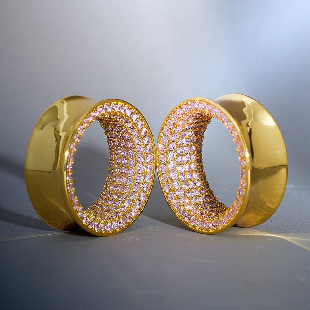 Pink Moissanite 14K Gold Stars Shining Tunnel(2Pcs) - AKAK BODYJEWELRY - ear - tunnel
