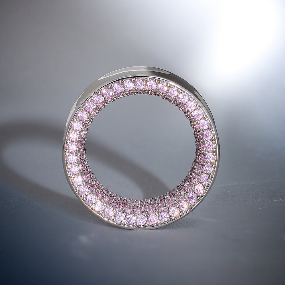 Pink Moissanite 14K White Gold Stars Shining Tunnel(2Pcs) - AKAK BODYJEWELRY - ear - tunnel
