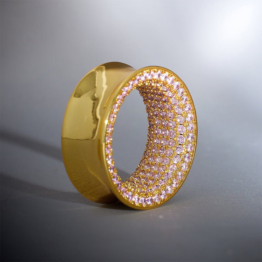 Pink Moissanite 8K Stars Shining Tunnel (2Pcs) - AKAK BODYJEWELRY - ear - tunnel