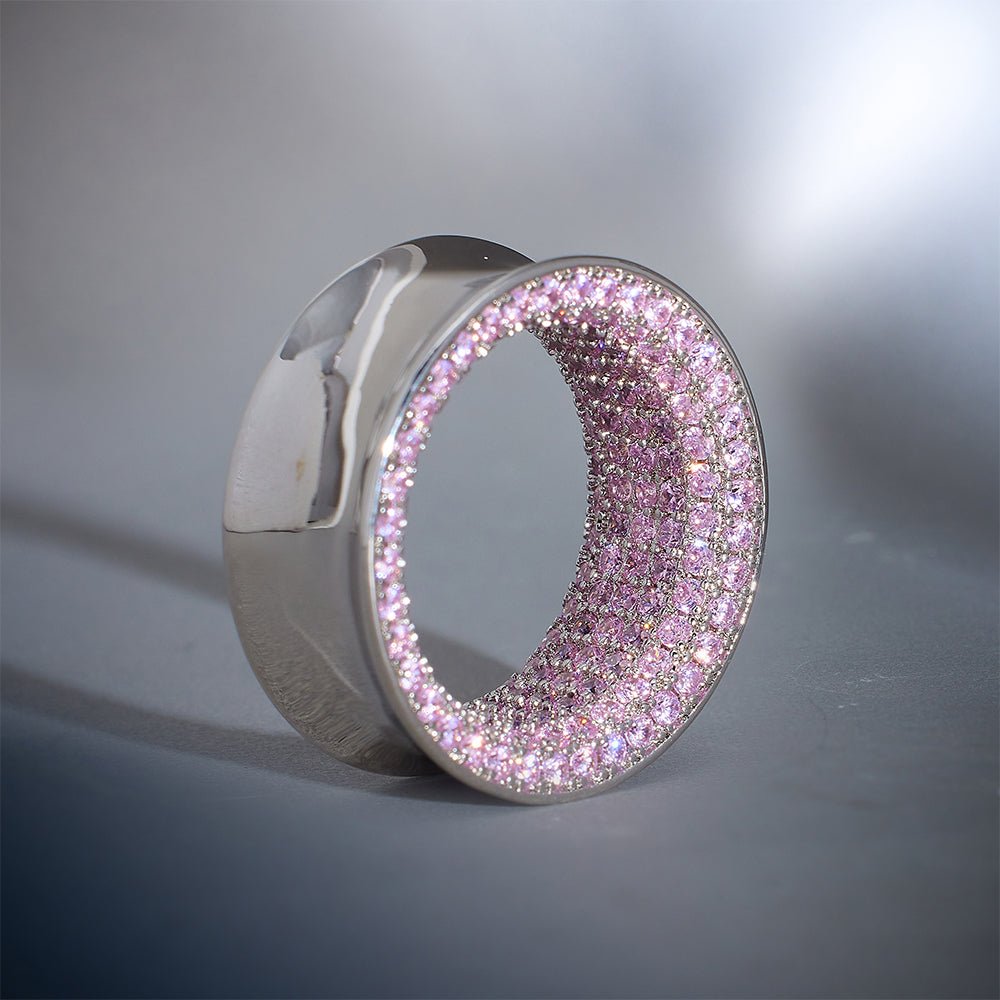 Pink Zircon 14K White Gold Stars Shining Tunnel(2Pcs) - AKAK BODYJEWELRY - ear - tunnel
