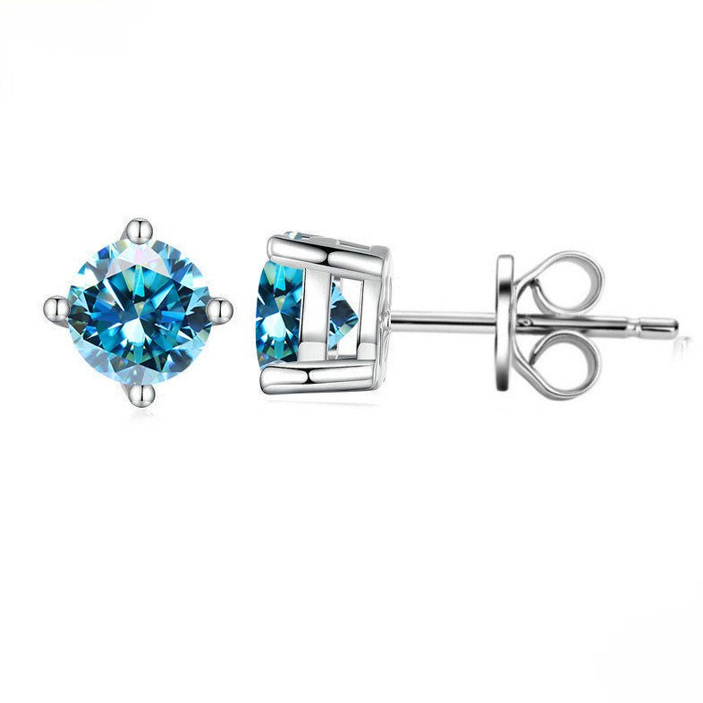 S925 Silver Blue Moissanite Stud Earrings Jewelry for Women Men - AKAK BODYJEWELRY - ear - tunnel
