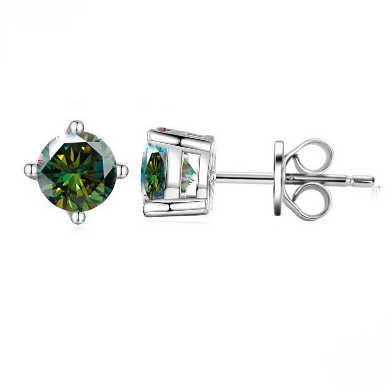 S925 Silver Green Moissanite Stud Earrings Jewelry for Women Men - AKAK BODYJEWELRY - ear - tunnel
