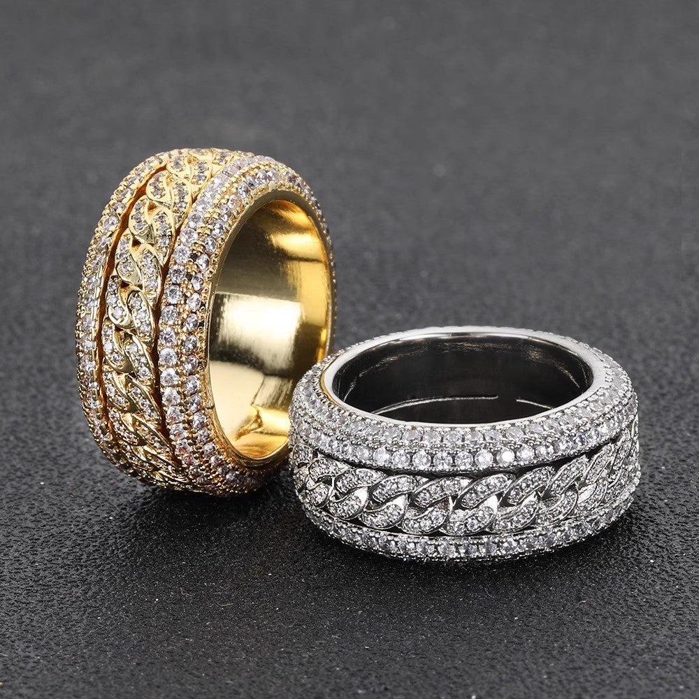 S925 Silver Spinning Moissanite Cuban Band Ring - AKAK BODYJEWELRY - Ring