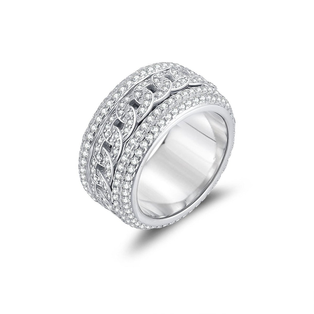 S925 Silver Spinning Moissanite Cuban Band Ring - AKAK BODYJEWELRY - Ring