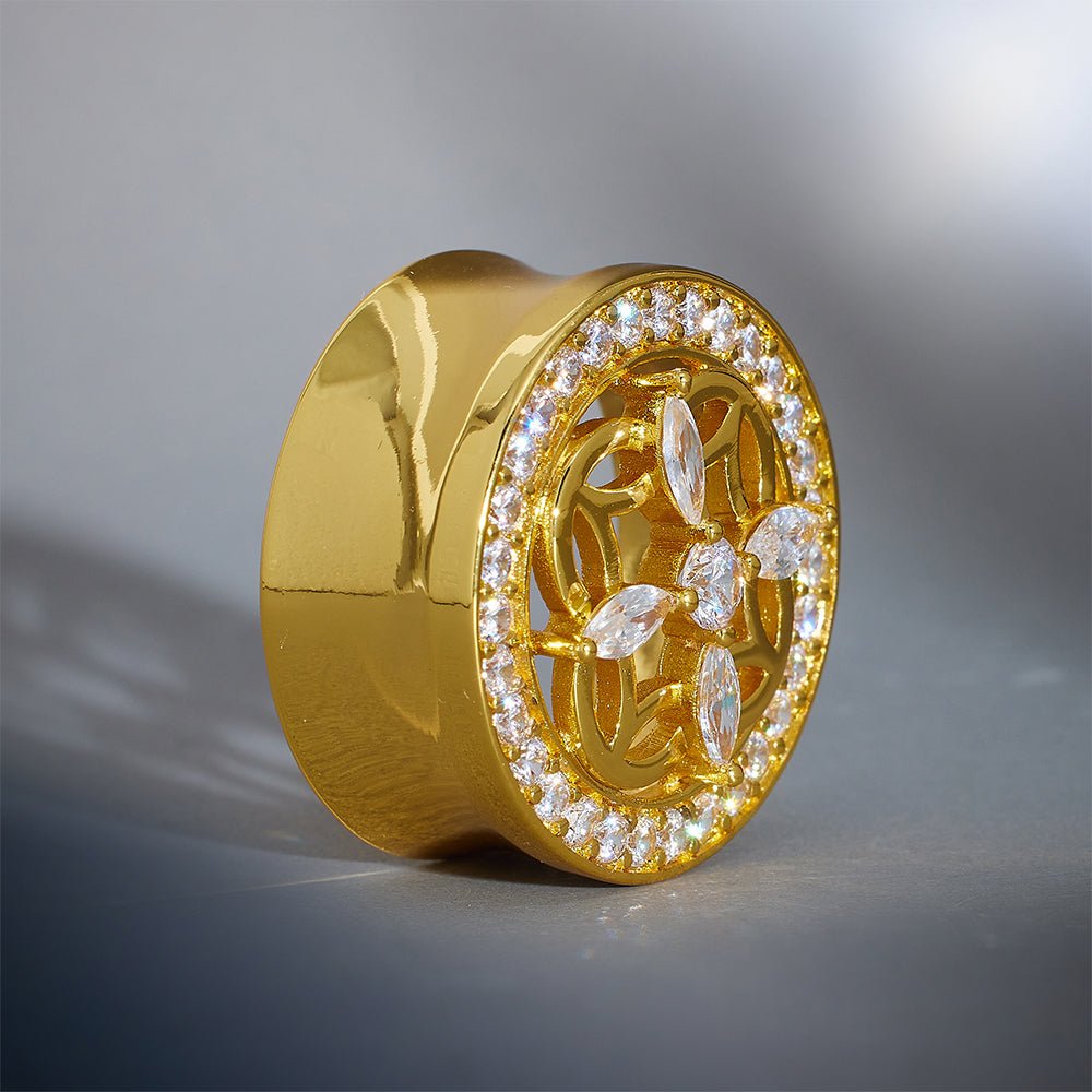 Sea View Lattice Zircon 14K Ear Gauge Tunnel (2Pcs) - AKAK BODYJEWELRY - ear - tunnel