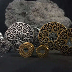 Stainless Steel Pattern Fiore Ear Piercing Ear Gauge Tunnels 2pcs - AKAK BODYJEWELRY - ear - tunnel