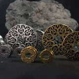 Stainless Steel Pattern Fiore Ear Piercing Ear Gauge Tunnels 2pcs - AKAK BODYJEWELRY - ear - tunnel