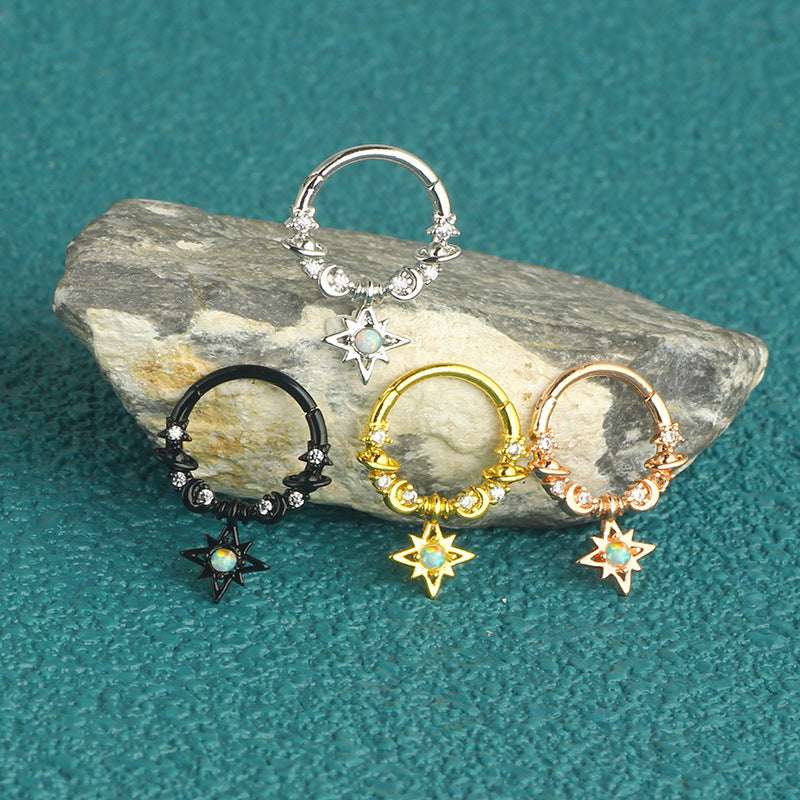 Star Dangle Hoop Ring Nose Piercing - AKAK BODYJEWELRY - ear - tunnel