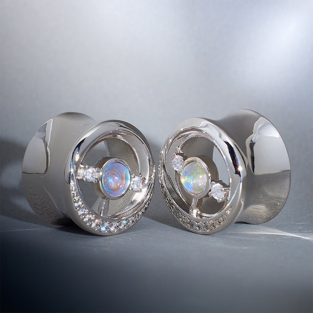 Starlight Zircon S925 Silver Ear Gauge Tunnel (2Pcs) - AKAK BODYJEWELRY - ear - tunnel