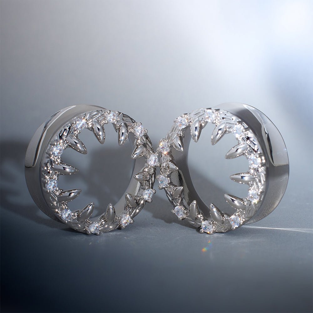 Strange Flower Zircon S925 Silver Ear Gauge Tunnel (2Pcs) - AKAK BODYJEWELRY - ear - tunnel
