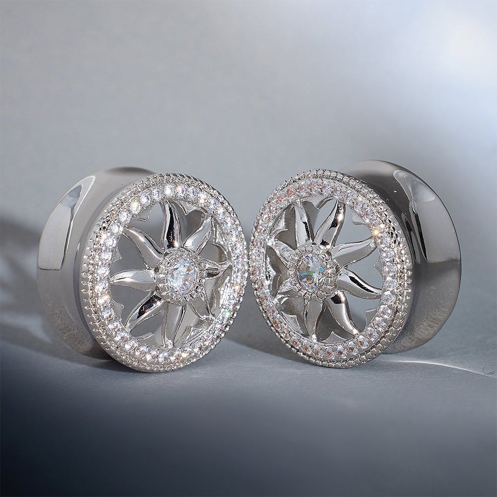 Sunrise Wreath Zircon S925 Silver Ear Gauge Tunnel (2Pcs) - AKAK BODYJEWELRY - ear - tunnel