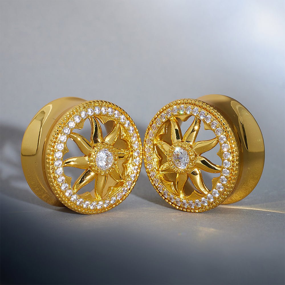 Sunrise Wreath Zircon S925 Silver Ear Gauge Tunnel (2Pcs) - AKAK BODYJEWELRY - ear - tunnel