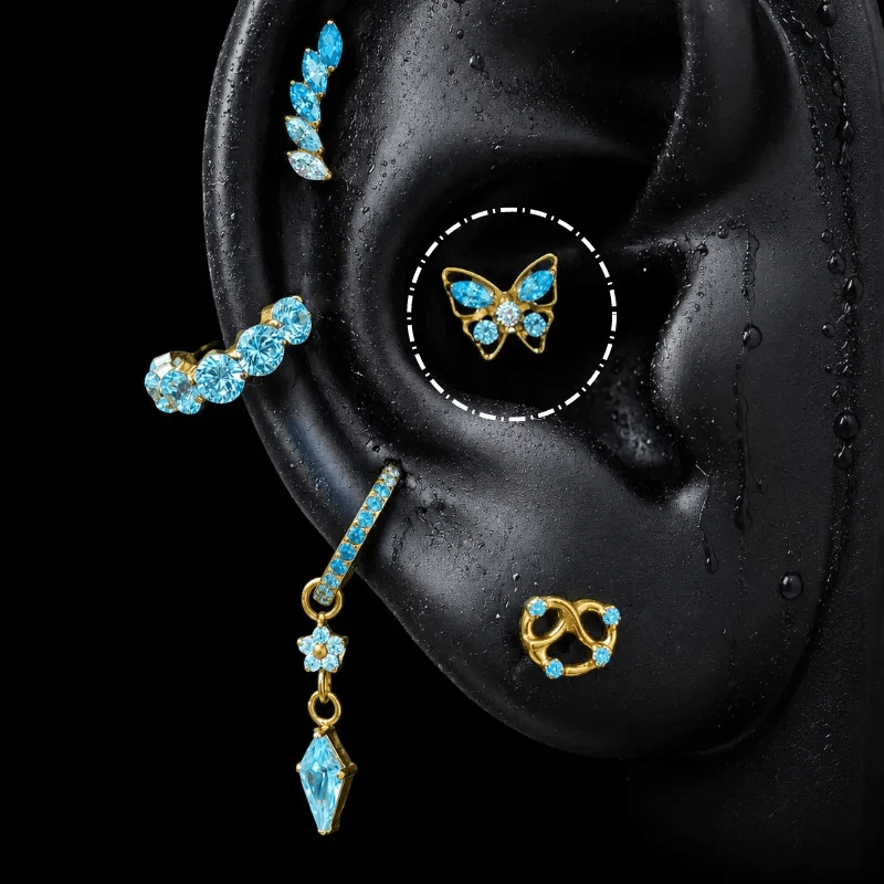 Titanium Blue CZ Romantic Statement Piercing Jewelry | 1PC - AKAK BODYJEWELRY-ear-tunnel