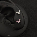 Titanium Butterfly Marquise CZ Piercing Stud – White & Pink | 1pc | Ear Nose Body Jewelry - AKAK BODYJEWELRY-ear-tunnel