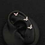 Titanium Butterfly Marquise CZ Piercing Stud – White & Pink | 1pc | Ear Nose Body Jewelry - AKAK BODYJEWELRY-ear-tunnel
